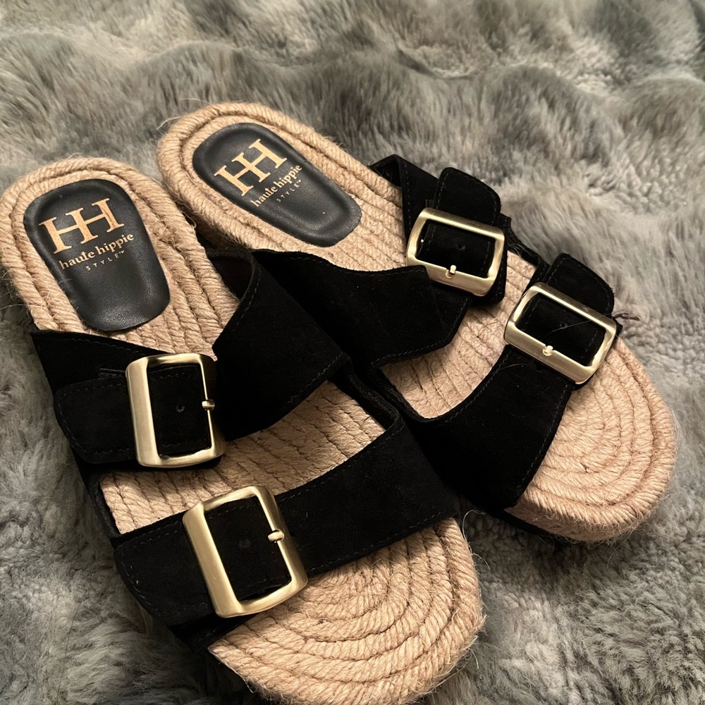 Haute Hippie Black and Tan Sandals